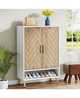 Tribesigns Walnut Shoe Cabinet with Doors, 6