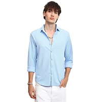 Campus Sutra Men's Baby Blue Stripe-Creased Shirt