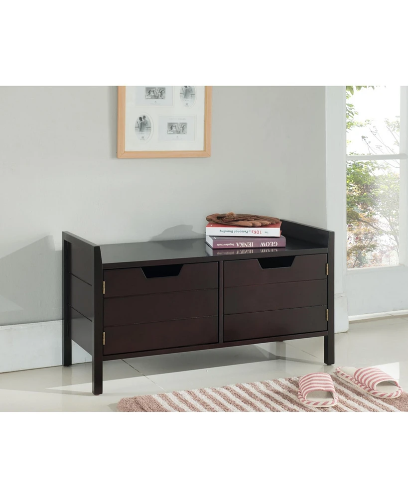 Kings Brand Furniture Huber Wood Storage Bench with Doors - 2-Door Shoe Bench, Espresso