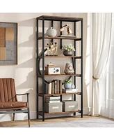 Tribesigns 70.9 Inch Industrial Bookshelf, 6-Tier Tall Bookcase with Open Shelves, Wood and Metal Display Shelf Storage Shelves for Bedroom, Living Ro