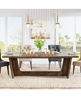 Tribesigns 70.87-Inch Dining Room Table: Wood Large Dining Table for 6-8 People, Rectangular Farmhouse Kitchen Table with Solid Pedestal, Rustic Long