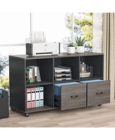 Tribesigns 2 Drawers Lateral File Cabinets, Home Office 43-inch Mobile Wood Filing Cabinet Printer Stand with Wheels and Open Storage Shelves,Drawers
