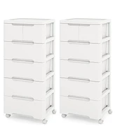 Costway Pcs -Drawer Plastic Rolling Storage Cart with 4 Universal Wheels Dresser Cabinet