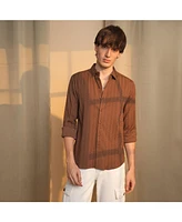 Campus Sutra Men's Chocolate Brown Geometric-Textured Knit Shirt