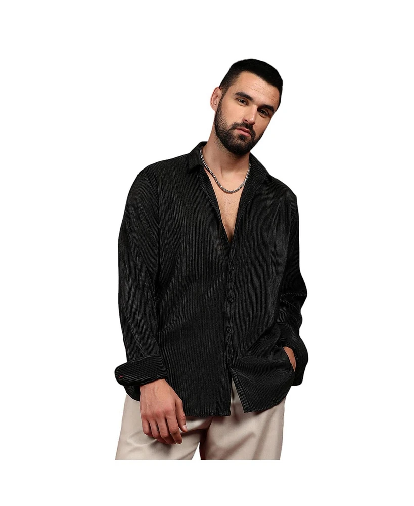 Campus Sutra Men's Midnight Black Pleat-Creased Shirt