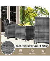 5 Piece Patio Rattan Furniture with 2 Ottomans & Tempered Glass Coffee Table