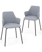 Gymax 4 Pcs Dining Chairs Set of 2 w/ Curved Backrest Wide Seat & Armrests Durable Frame Beige
