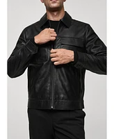 Mango Men's Pockets Detail Leather Jacket