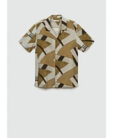 Mango Men's Bowling Collar Printed Flowing Shirt