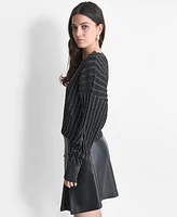 Dkny Women's Striped Dropped-Sleeve Crewneck Sweater