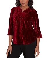 Alfred Dunner Petite Runway Ready Crushed Velvet Beaded Split-Neck Top