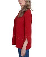 Alfred Dunner Petite Harvest Moon Spliced Solid Textured Crewneck Top