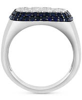 Effy Men's White Zircon (1-7/8 ct. t.w.) & Blue Sapphire (1-3/8 ct. t.w.) Square Statement Ring in Sterling Silver