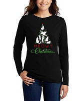 La Pop Art Women's Meowy Christmas Tree Word Long Sleeve T-Shirt