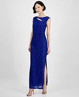 Connected Women's Lace Cutout Cap-Sleeve Gown