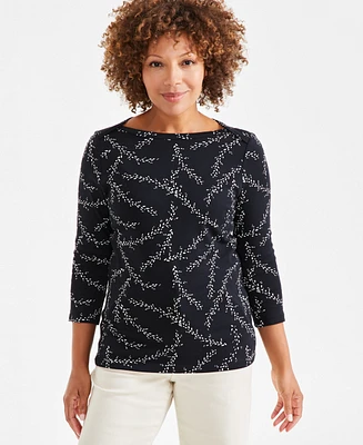 Style & Co Women's Printed Pima Cotton 3/4-Sleeve Top, Created for Macy's