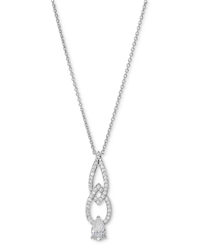 Eliot Danori Silver-Tone Cubic Zirconia Interlocking Pave Pendant Necklace, 16" + 2" extender, Created for Macy's