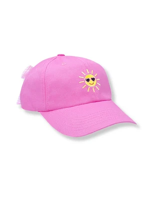 Bits & Bows Girls Sunshine Bow Baseball Hat in Magenta