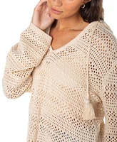 Roxy Juniors' Hippie Love Crochet Wide-Sleeve Hooded Sweater