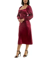 B Darlin Juniors' Floral Satin Long-Sleeve Midi Dress