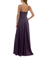 City Studios Juniors' Square-Neck Sleeveless Glitter Gown