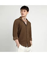 Campus Sutra Men's Chocolate Brown Cube-Textured Shirt