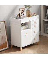 Homsee White 5-Drawer Wooden Stylish Kids Low Dresser