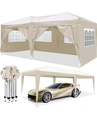 Slickblue Pop-Up Canopy Tent - Portable Outdoor Folding Party Tent with 6 Removable Sidewalls & Carry Bag