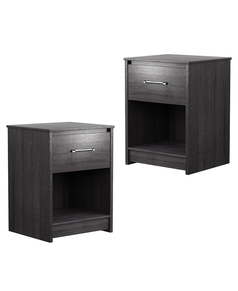 Gymax 2PCS Nightstand with Drawer Storage Shelf Wooden End Side Table Bedroom Brown