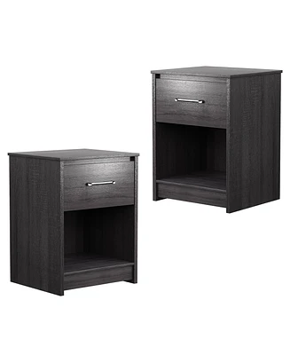 Gymax 2PCS Nightstand with Drawer Storage Shelf Wooden End Side Table Bedroom Brown