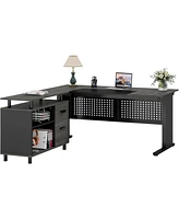 Tribesigns 63 Inch Executive Desk with File Cabinet, Large Office L Shaped Computer Drawers and Storage Shelves, Business Furniture Des