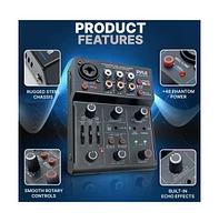 Pyle Compact Bluetooth Dj Mixer Interface with Usb Audio and Phantom Power