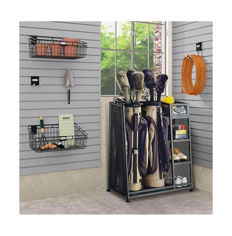 Suncast Metal Complete Golf Bag Organizer for Garage w/ Shelves & Bin (2 Pack)