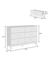 Homsee White Wooden Accent Storage Cabinet with 6 Large Drawers