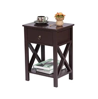 Slickblue Fch Nightstand Modern End Table, Side Table with 1 Drawer and Storage Shelf, Brown