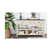 Slickblue Retro Design Console Table with Two Open Shelves, Pine Solid Wood Frame and Legs for Living Room (Espresso+Beige)