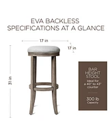 Maven Lane Eva Bar Stool in Reclaimed Oak Finish w/ Ash Grey Fabric Upholstery