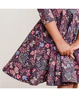 Mightly Girls Fair Trade Organic Cotton Print 3/4 Sleeve Twirl Dress