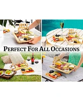 Zulay Kitchen Wooden Cheese Board Set - Extra Thick Bamboo Charcuterie Board Set with 4 Piece Knife Set