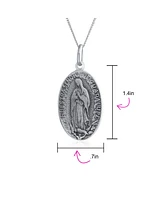 Bling Jewelry Religion Our Lady Of Guadalupe Oval Virgin Mary Medal Medallion Pendant Necklace For Women Oxidized .925 Sterling Silver