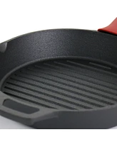 MegaChef Pre-Seasoned Cast Iron 3 Piece Set with Red Silicone Holders