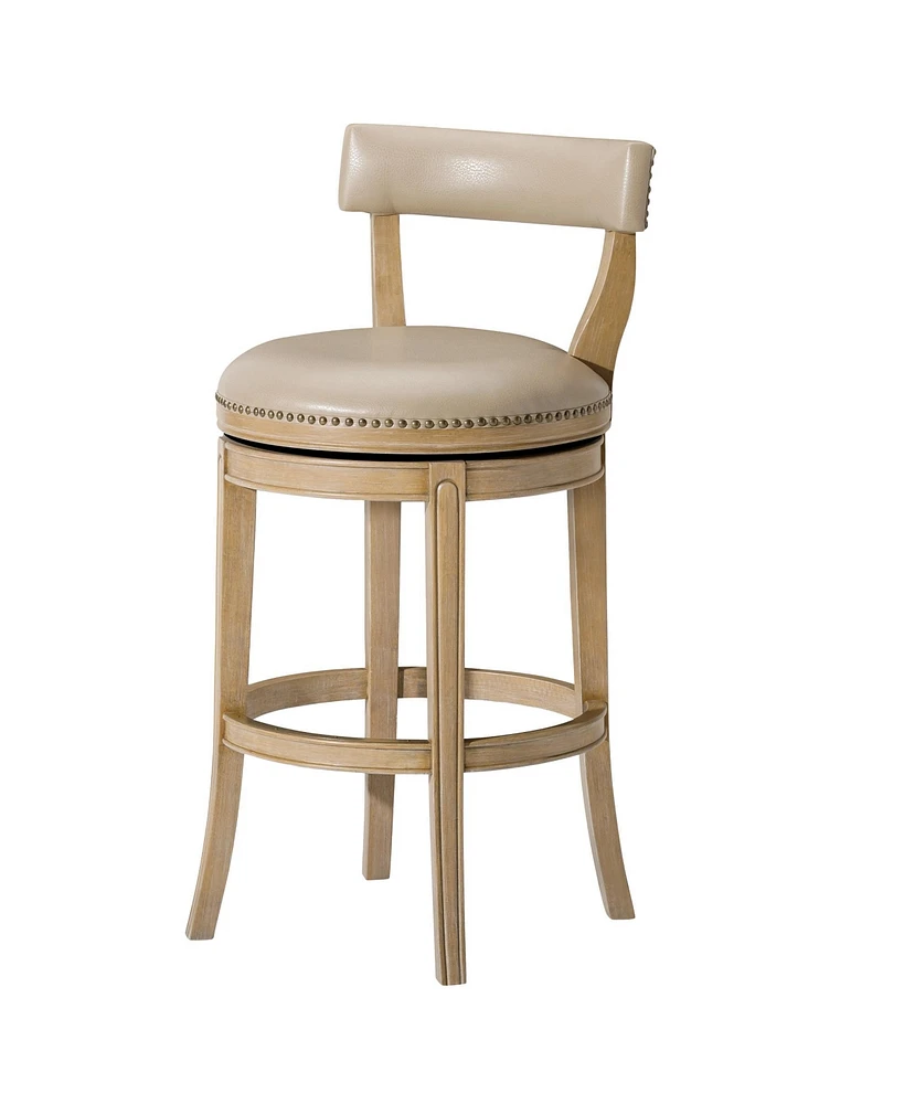 Maven Lane Alexander Bar Stool, Weathered Oak Finish w/ Avanti Bone Leather