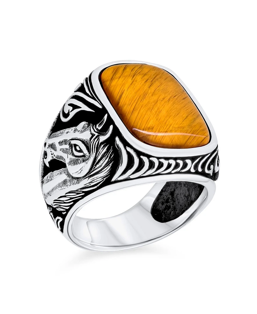 Bling Jewelry Naural Brown Tiger Eye Equestrian Stallion Horse Ring Sterling Silver