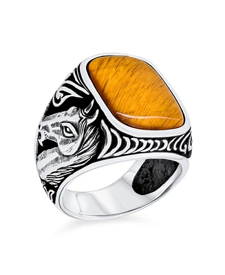 Bling Jewelry Naural Brown Tiger Eye Equestrian Stallion Horse Ring Sterling Silver