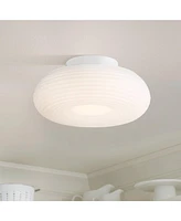 Possini Euro Design Sandringham 3/4" Modern Semi Flush-Mount Ceiling Light Fixture Kitchen Foyer Hallway Round Led Dimmable Sanded White Finish Met