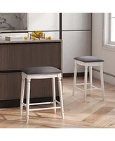 Costway 2 Pcs 24" Counter Height Bar Stools Backless Bar Stools with Faux Leather Cover