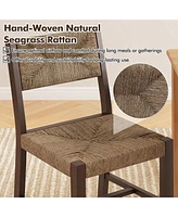 Gymax Wooden Dining Chair Set of w/ Natural Weave Seagrass Rattan Backrest & Seat