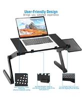 Slickblue 360-Degree Adjustable Laptop Bed Tray Table Portable Standing Desk with Removable Mouse Board, Storage Drawer & Collapsible Legs for Sofa