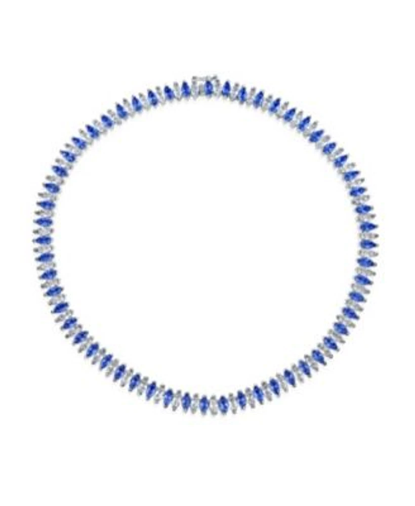 Bling Jewelry Art Deco Style Holiday Day Party Blue Clear White Cubic Zirconia Marquise Formal Statement Tennis Necklace Prom Silver Gold Plated