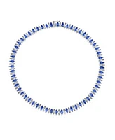 Bling Jewelry Art Deco Style Holiday Day Party Blue Clear White Cubic Zirconia Marquise Formal Statement Tennis Necklace Prom Silver Gold Plated